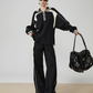 Color-Contrast Collared Long-Sleeve / Casual Wide Pants  FER0378