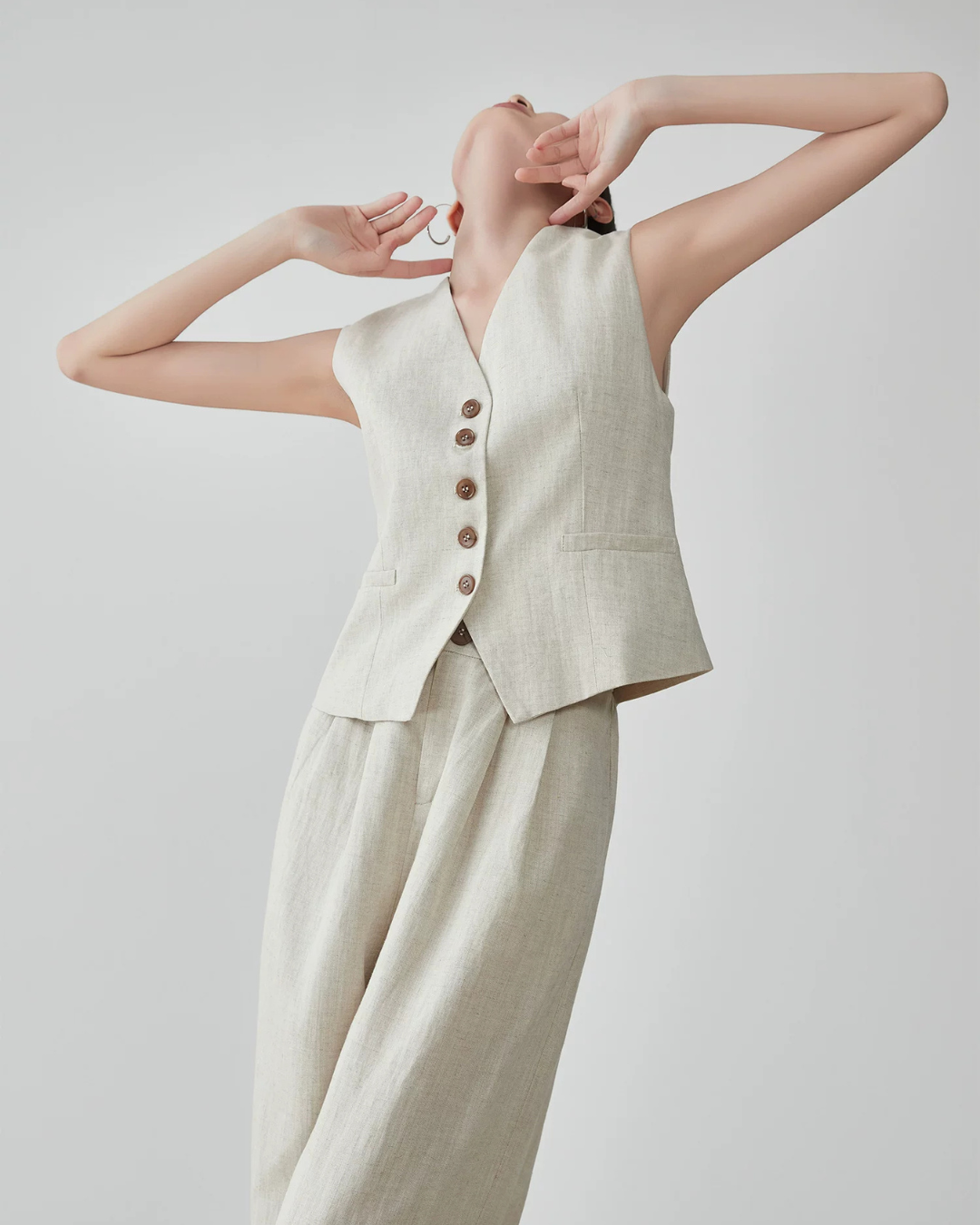 Linen V-Neck Vest / Wide Relaxed Pants FER0270