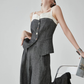 Front Button Bicolor Bustier / Wide Long Pants FER0272