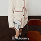 Elegant Tweed Jacket / Striped Pleated Skirt / White Long-Sleeve Shirt LLA0532