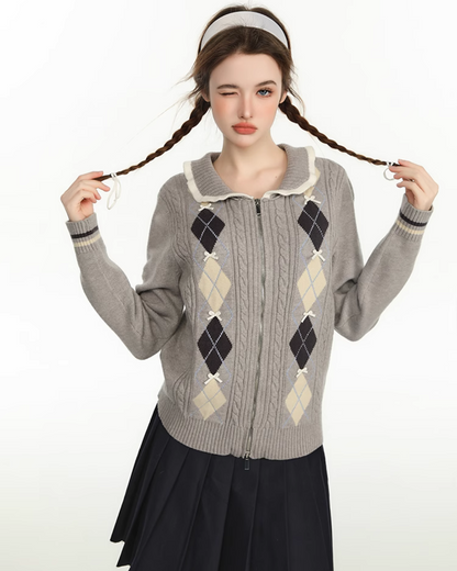 Argyle Knit Zip Tops CYN0120