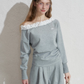 Frill Off-Shoulder Sweat Top / Wide Sweat Pants NEP0001
