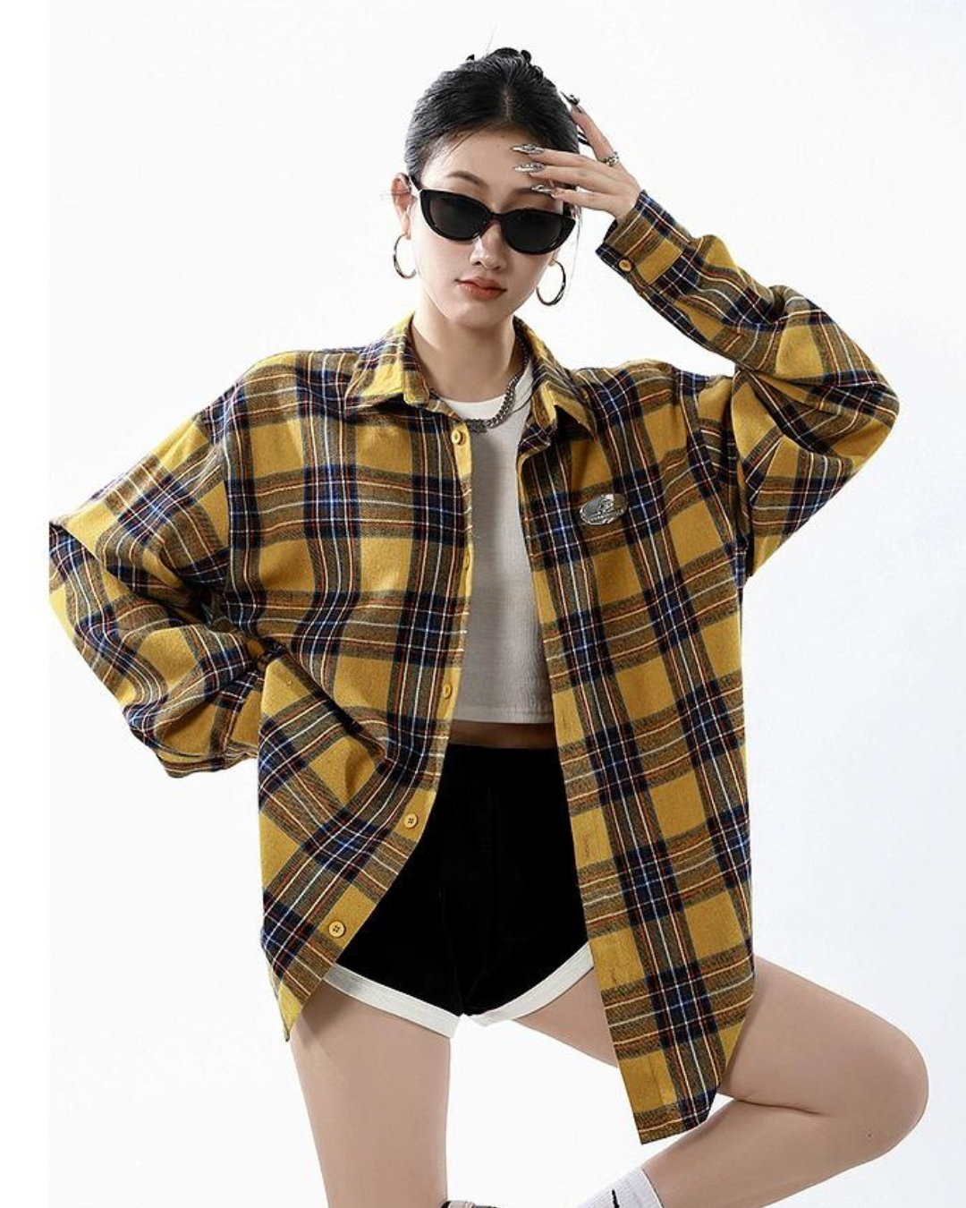 Loose Plaid Long Sleeve Shirt ICM0012