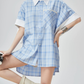 Plaid Patchwork Short-Sleeve Shirt FER0178