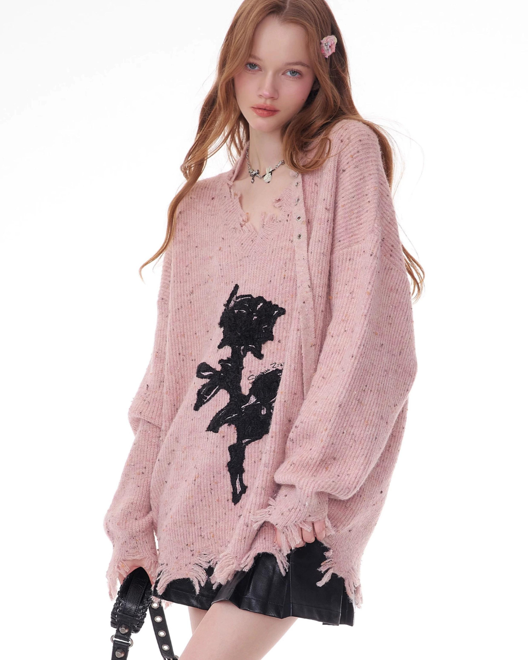 Front Rose Design Loose Knit ZZF0342