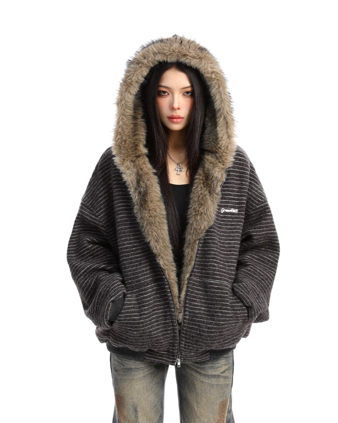 Inner Fur Thin Stripe Zip Hoodie BGS0032