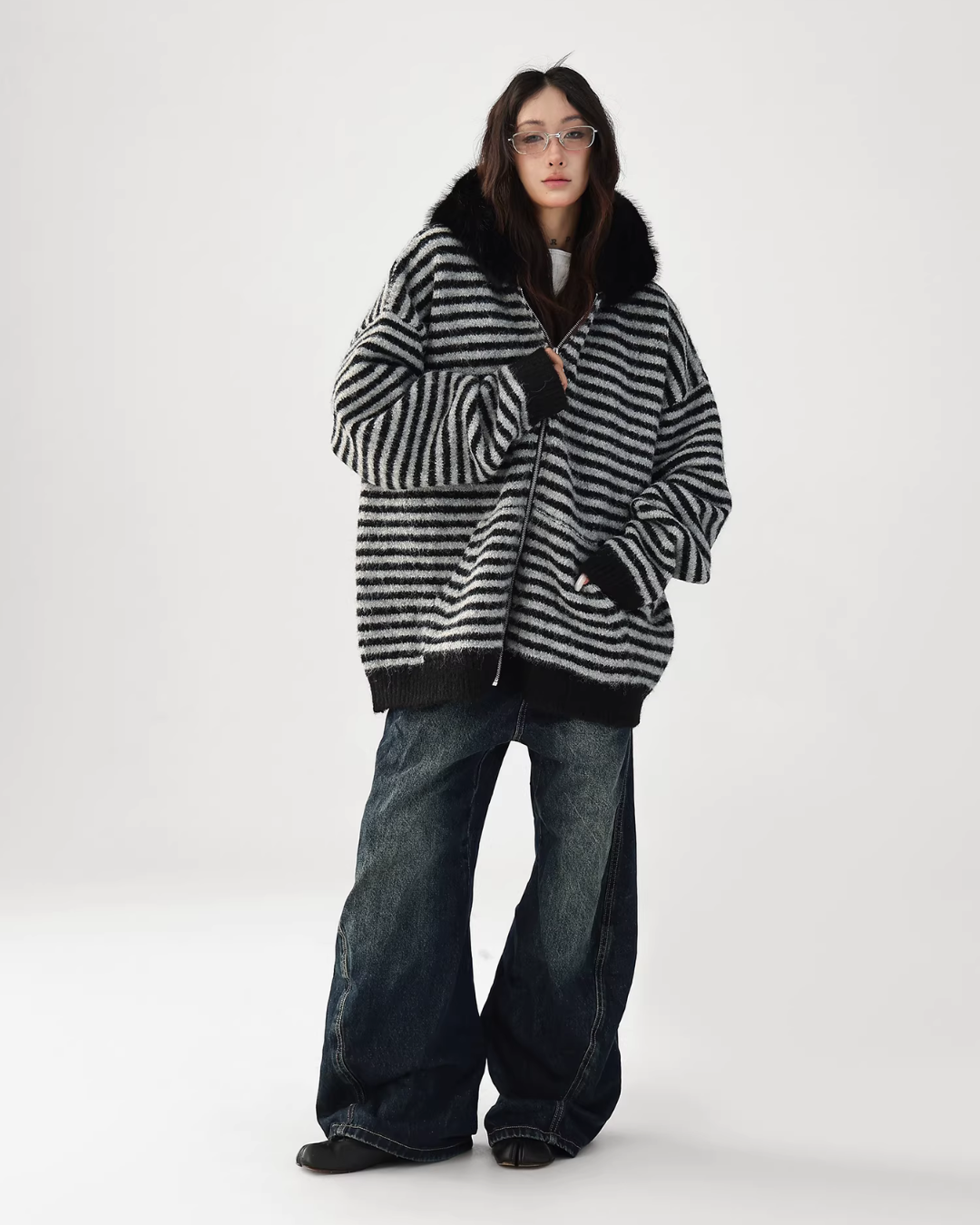 Striped Wool Loose Hoodie ACS0350