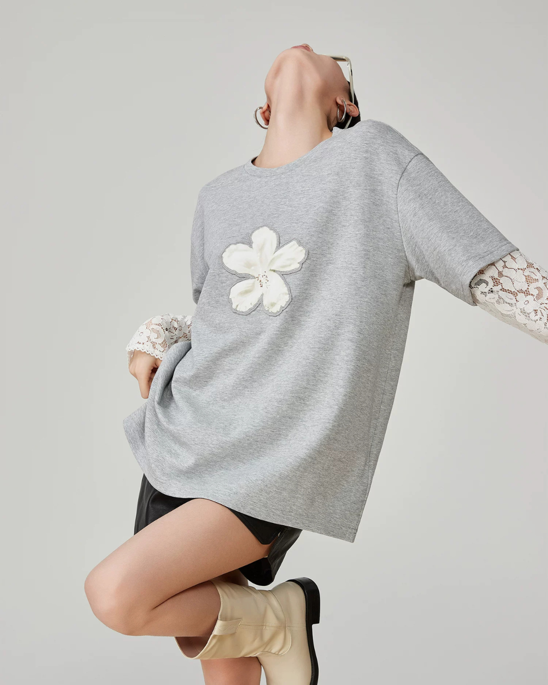 Lace Sleeve Layered Style T-Shirt FER0149