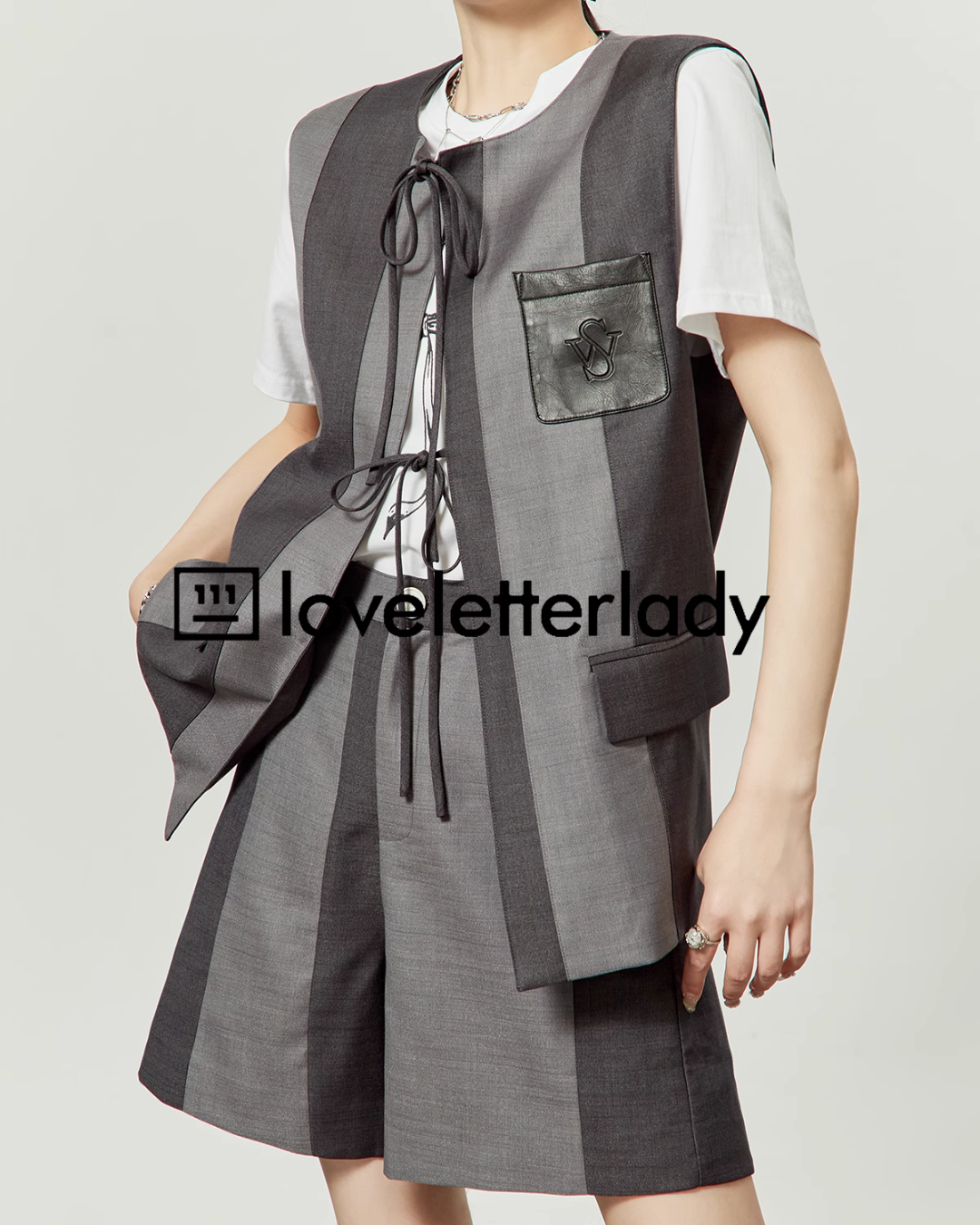 Gray Lace Up Vest / Shorts LLA0232