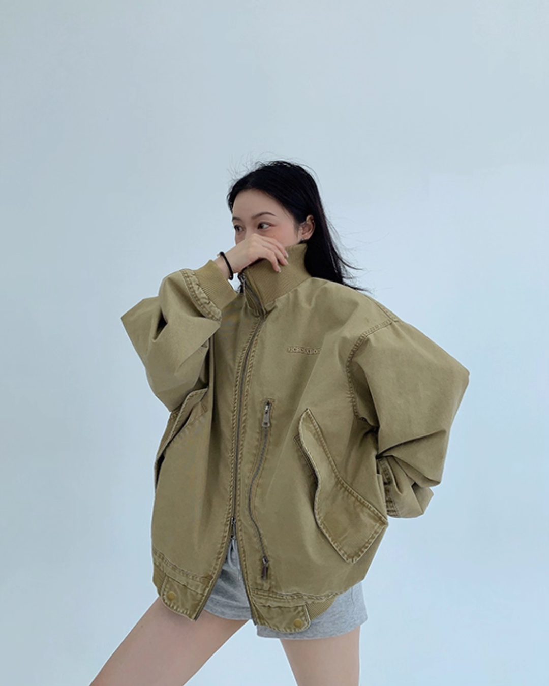 Double Zipper Stand Collar Jacket YLS0933