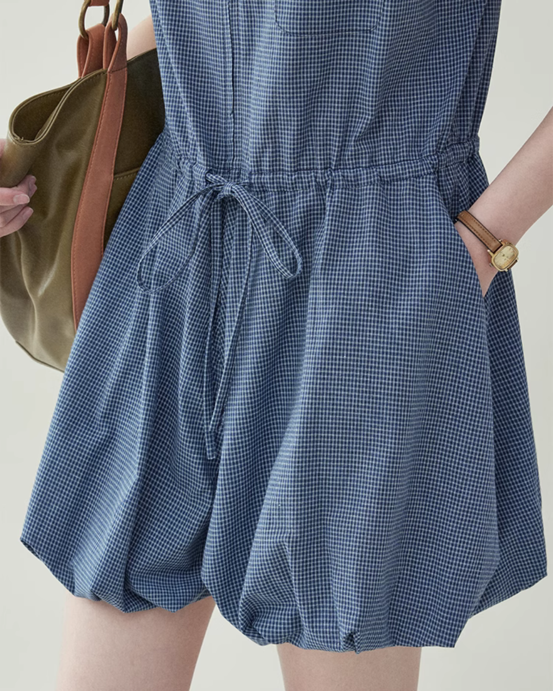 Blue Lace Up Cotton Jumpsuit AMU0021