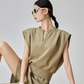 Khaki V-Neck Sleeveless Top / Shorts Set FER0004