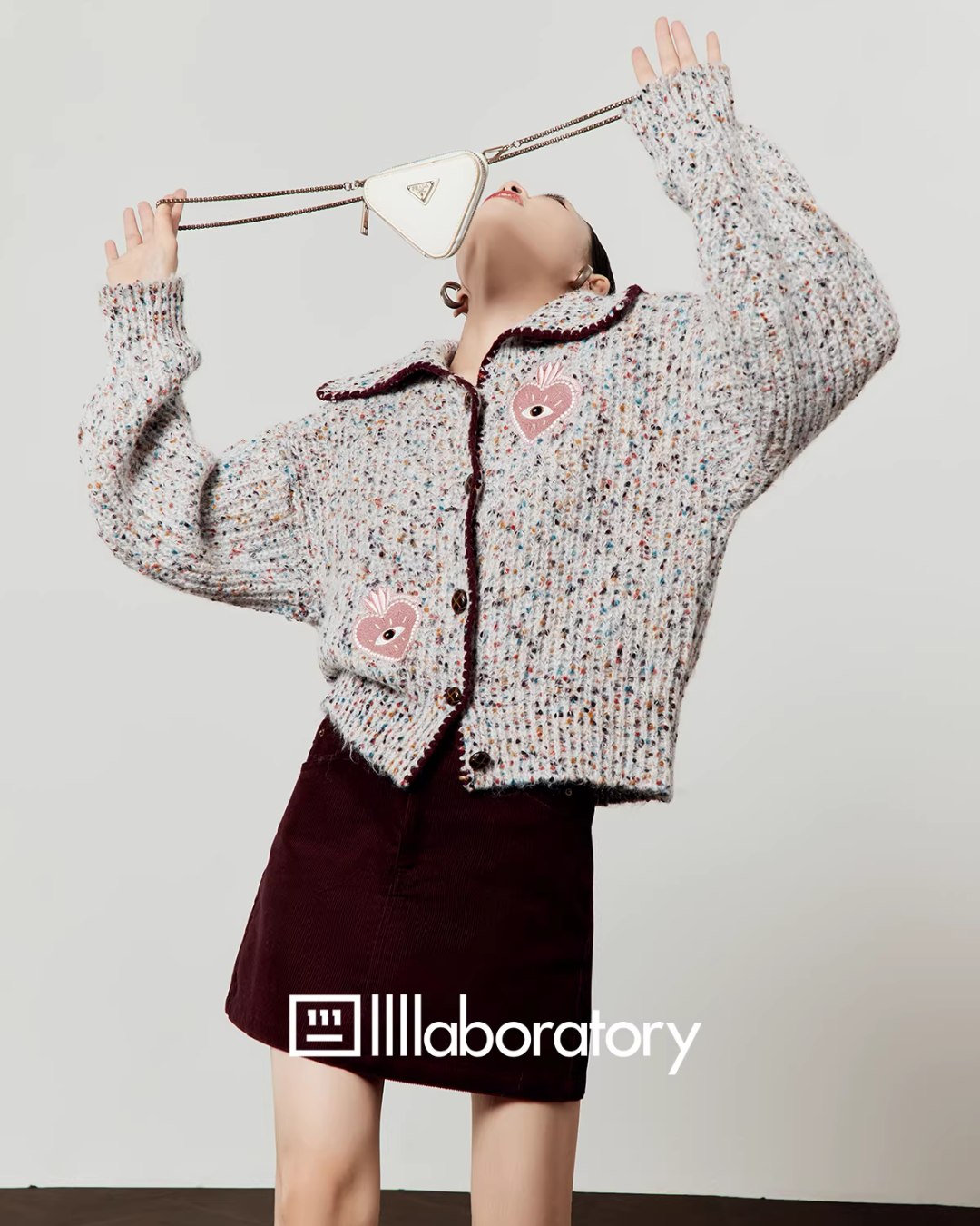 Mixed Color Knit Cardigan/Dark Purple Skirt LLA0580