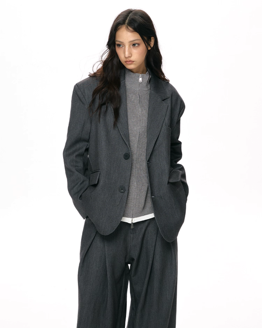 Textured Minimalist Blazer / Wide Pants VAT0018