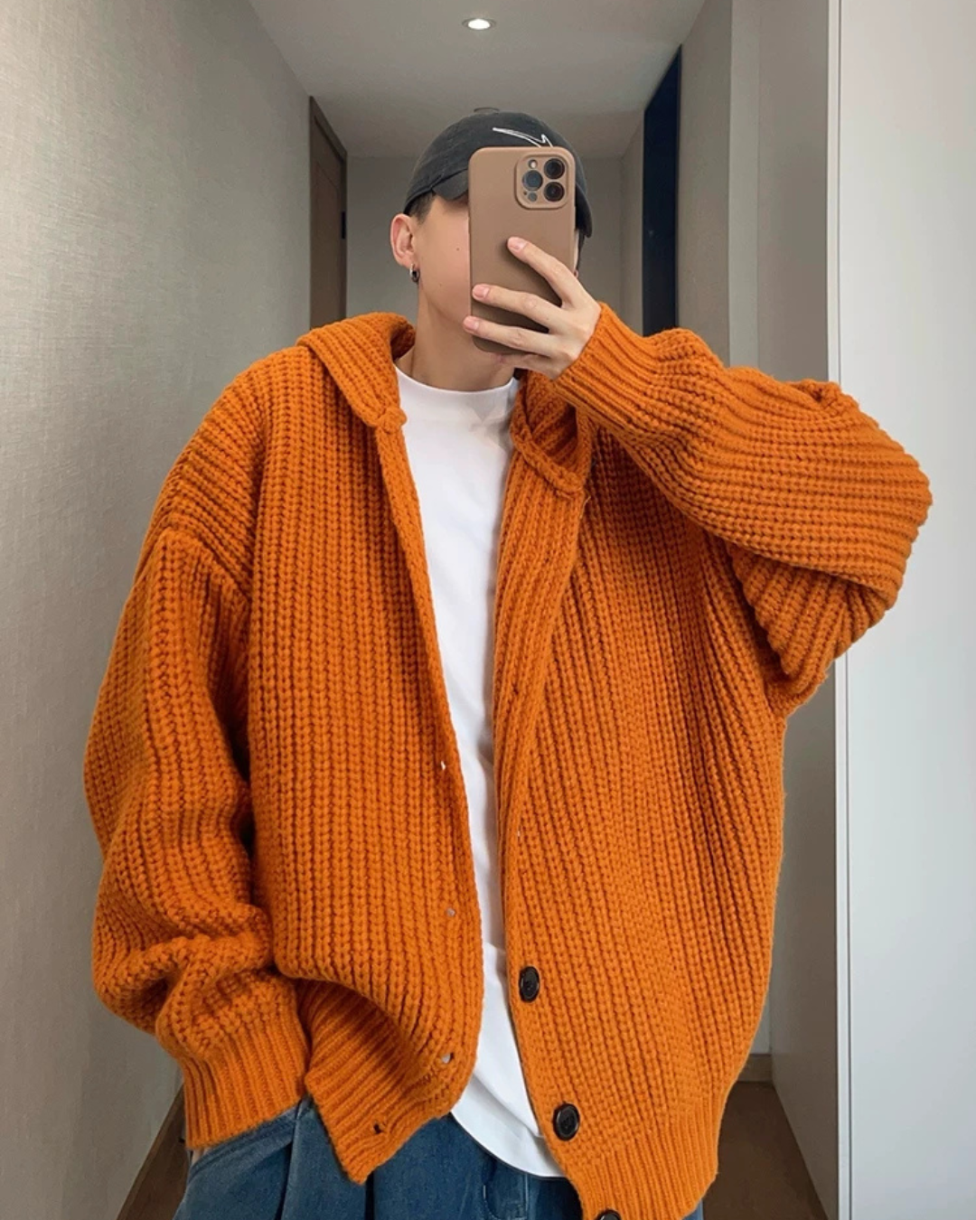 Loose-Gauge Hooded Rib Knit Cardigan DAZ0011