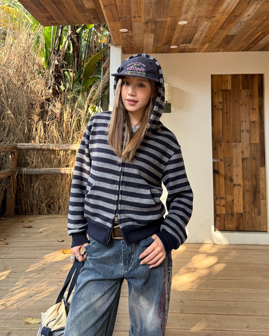 Stripe Knit Zip Hoodie CYE0086