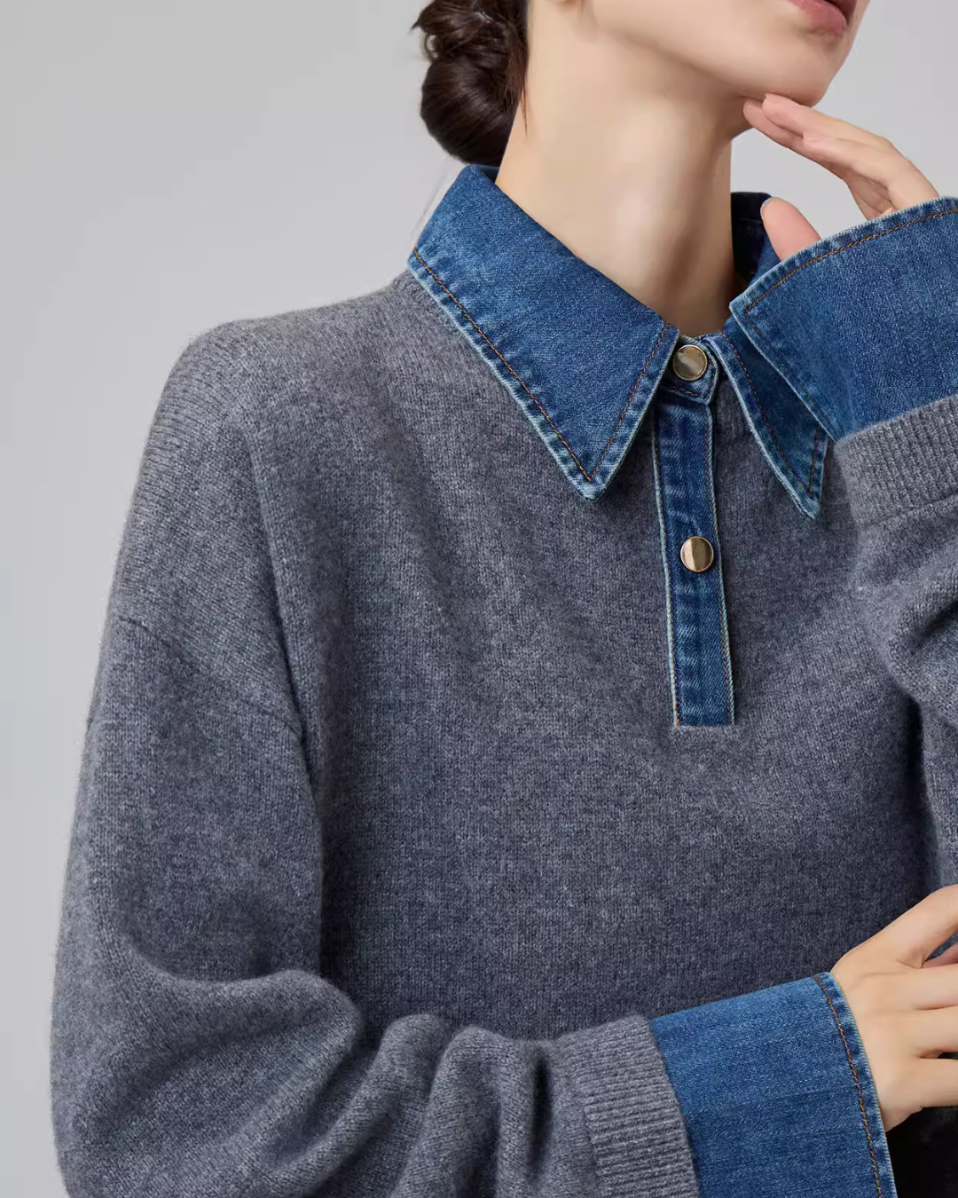 Denim Shirt Docking Knit Top SUY0025