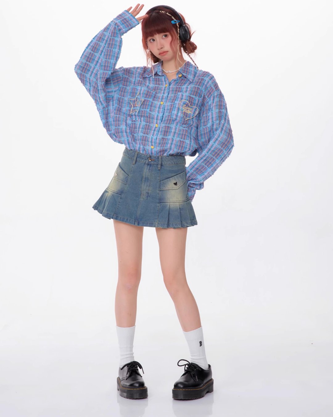 Heart Button Plaid Shirt ZZF0356