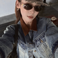 Color-Block Lapel Denim Jacket WWP0002