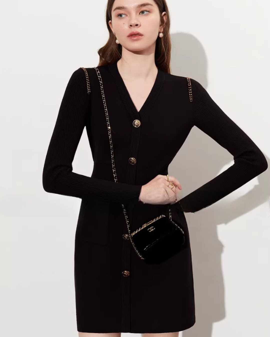 Gold Button Tight Mini Dress DPY0073