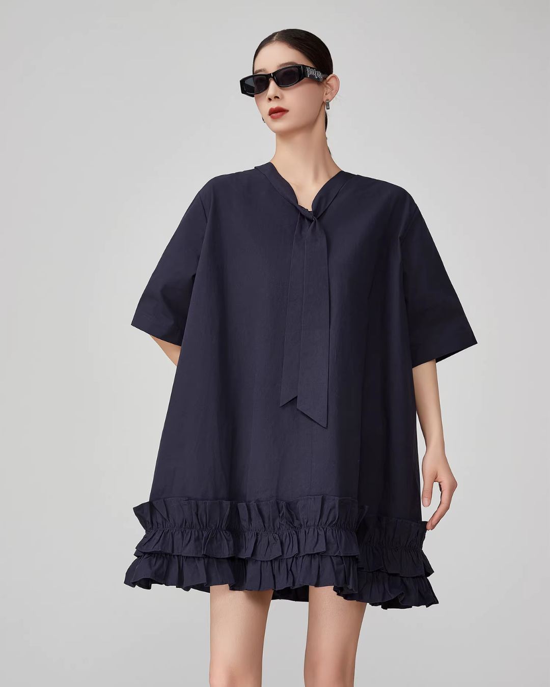 Bow-tie Hem Frill Mini Dress FER0103