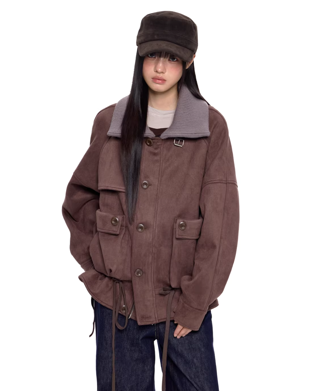 Knit Collar Suede Jacket EZK0089