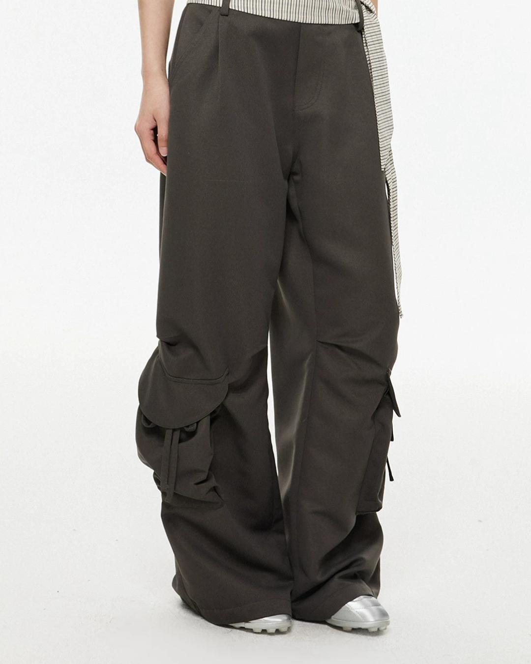 Gingham Sash Belt Wide Cargo Pants EZK0104
