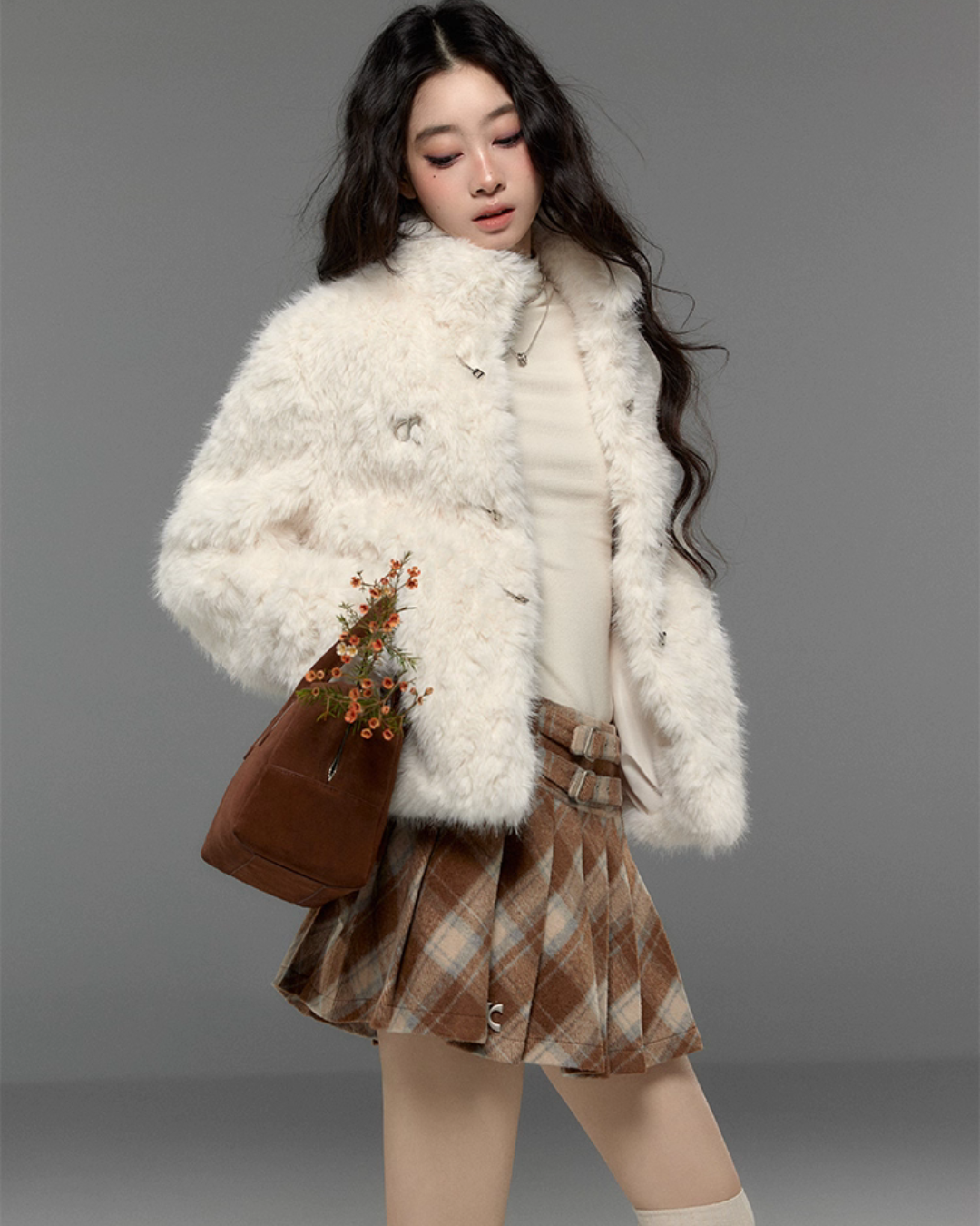 Stand Collar Fluffy Fur Jacket TRK0009