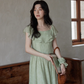 Frill Collar Green Long Dress SMS0012