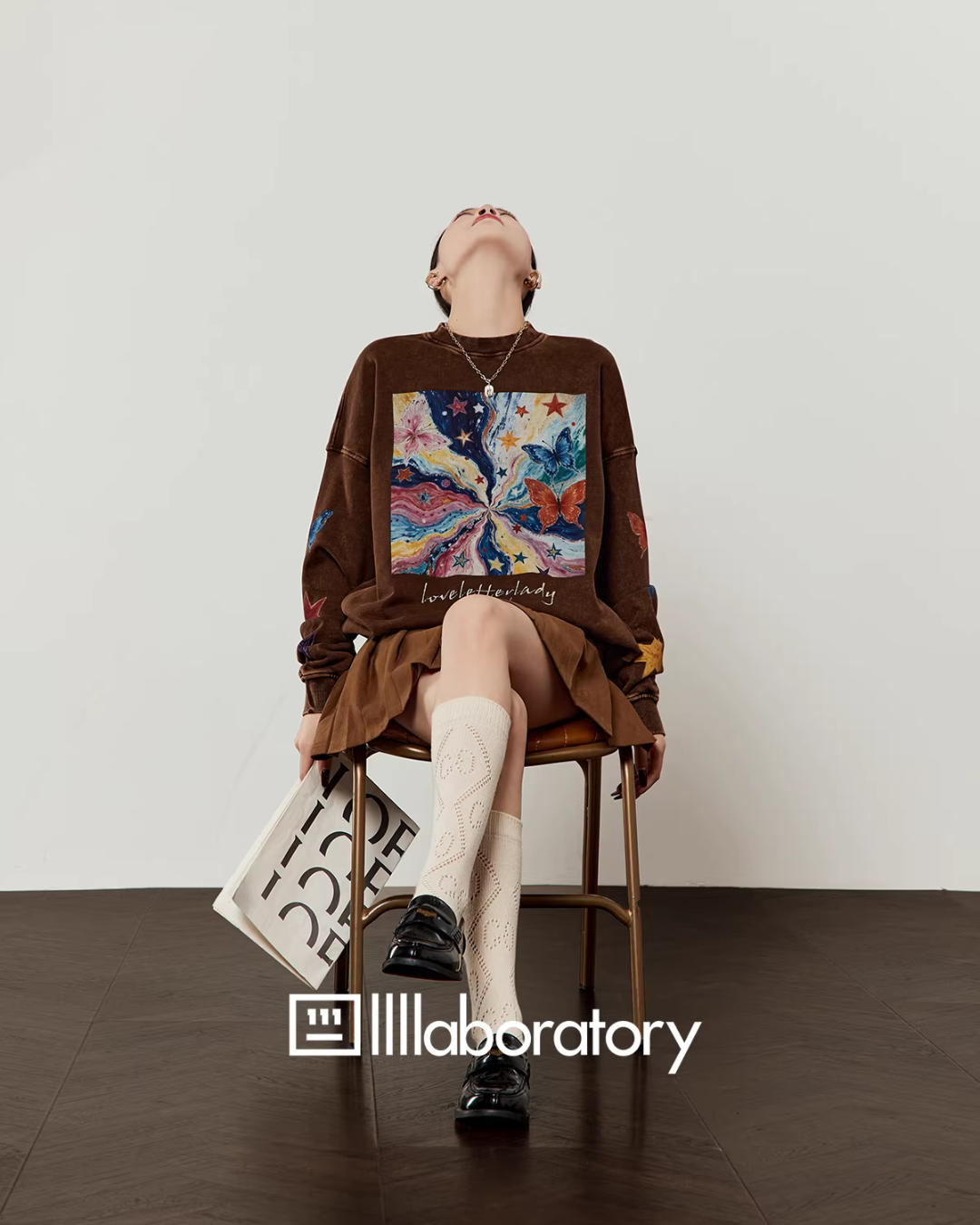 Big Print Sweatshirt Top / Pleated Skirt LLA0646