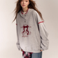Half Button Ribbon Hood Top ASG0015