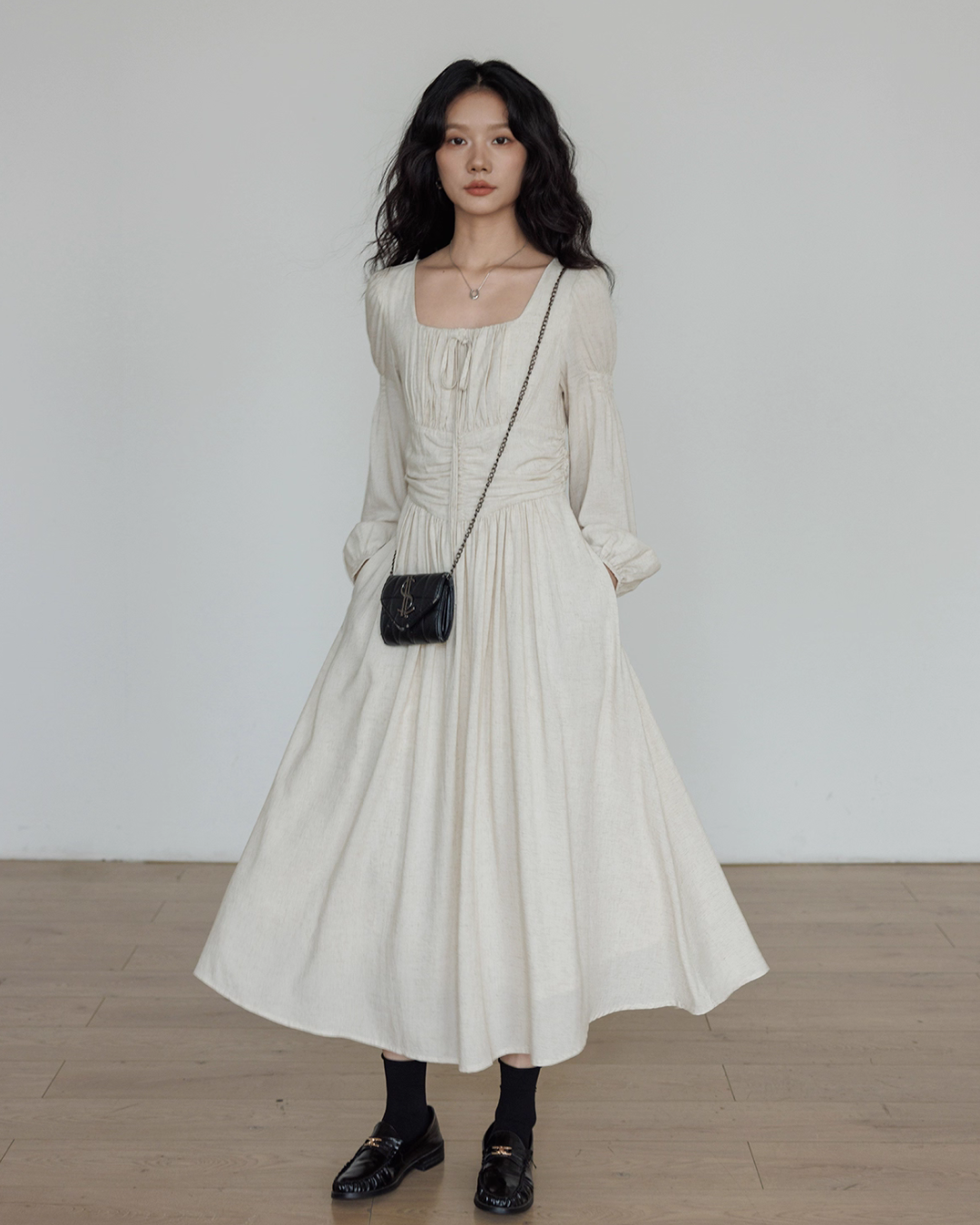 Linen Long-sleeve Slim Dress VAS0155