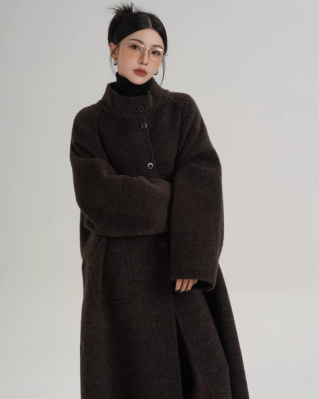 Mock Neck Long Coat SRS0407