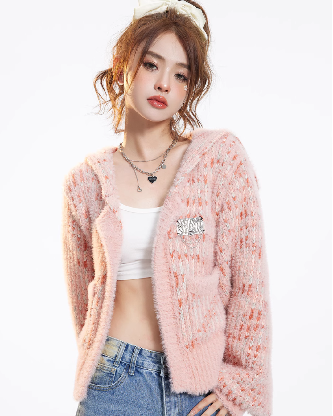 Loose Pink Knit Cardigan AFD0004