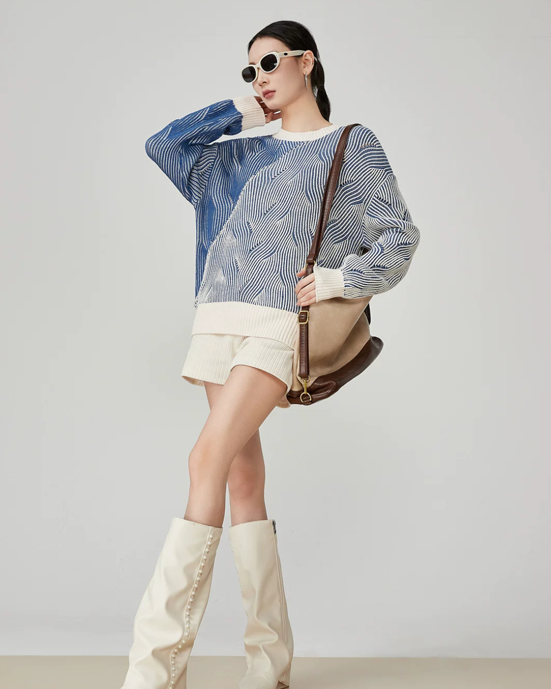 Blue Braided Round-Neck Knit FER0368