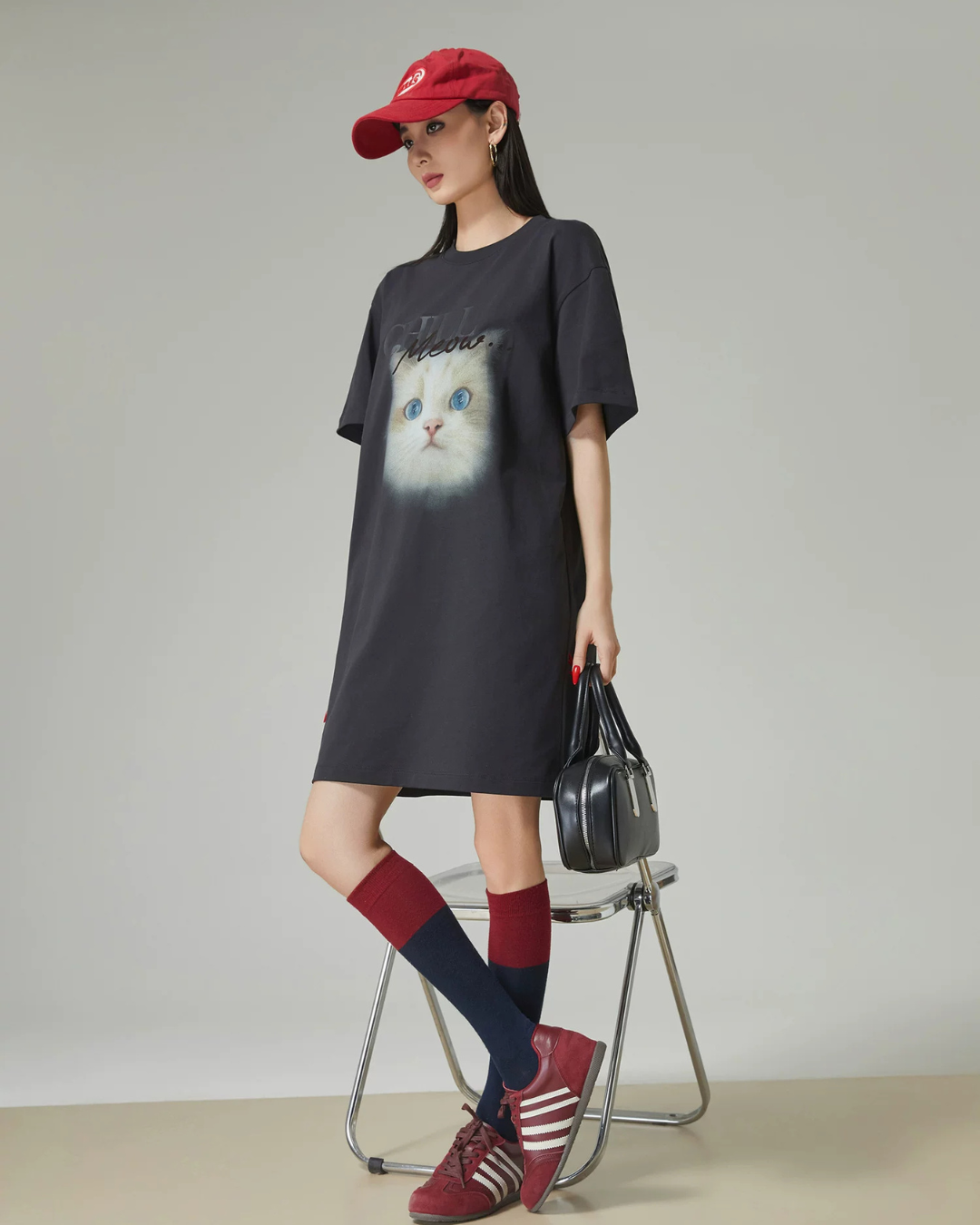Cat Print T-Shirt Dress FER0284