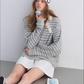 Button Lace Collar Striped Top ASG0085