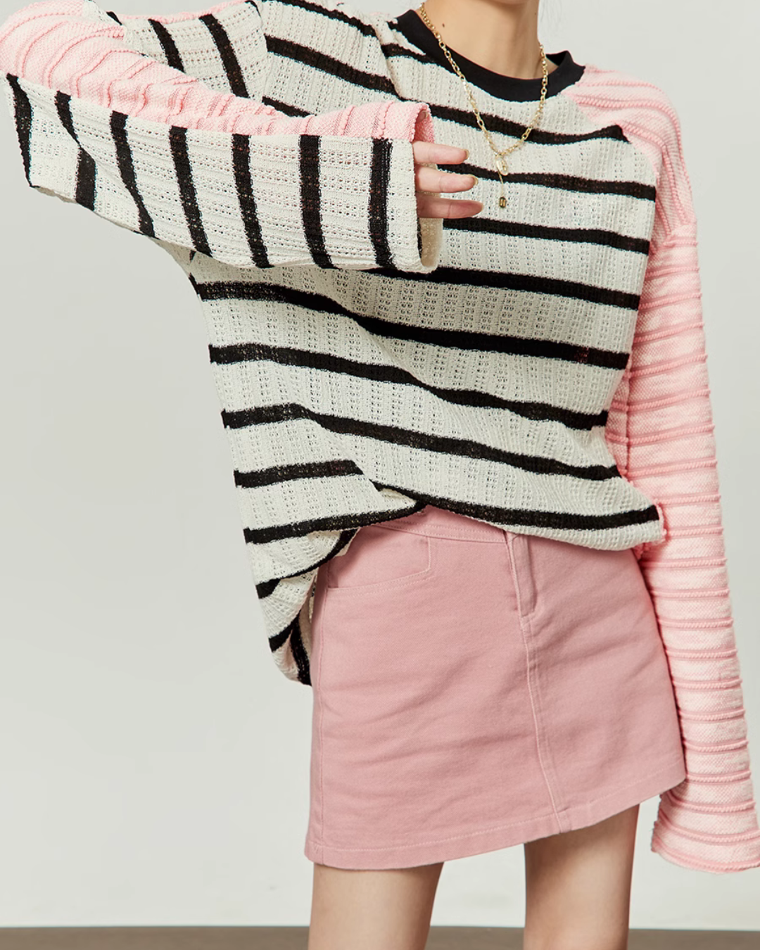 Black Pink Stripe Long Sleeve T-Shirt LLA0001