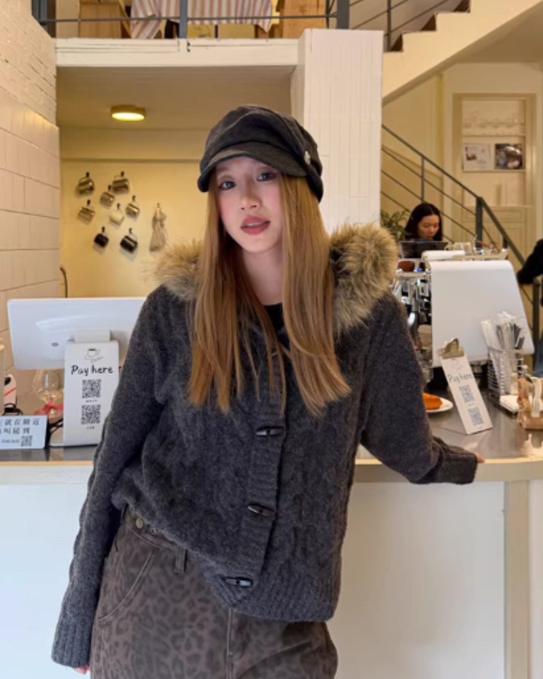 Fur Hood Knit Jacket CYE0098