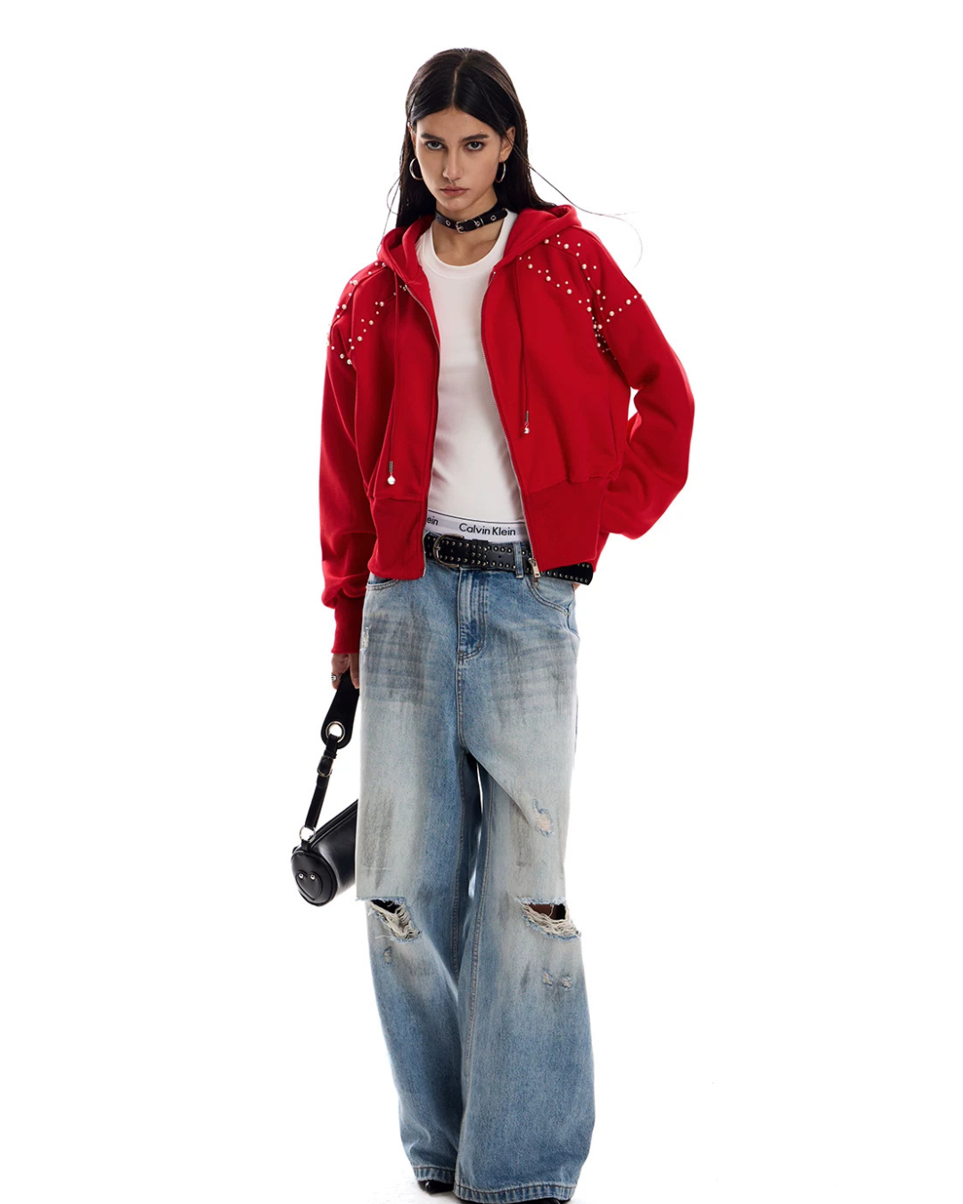 Studded Hooded Zip-Up Jacket ZTS0017