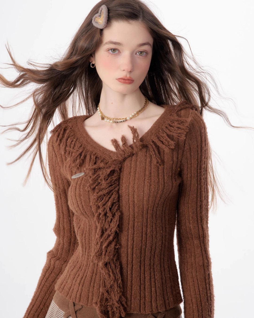 Ruffled Slim Fit V Neck SweaterZZF0327