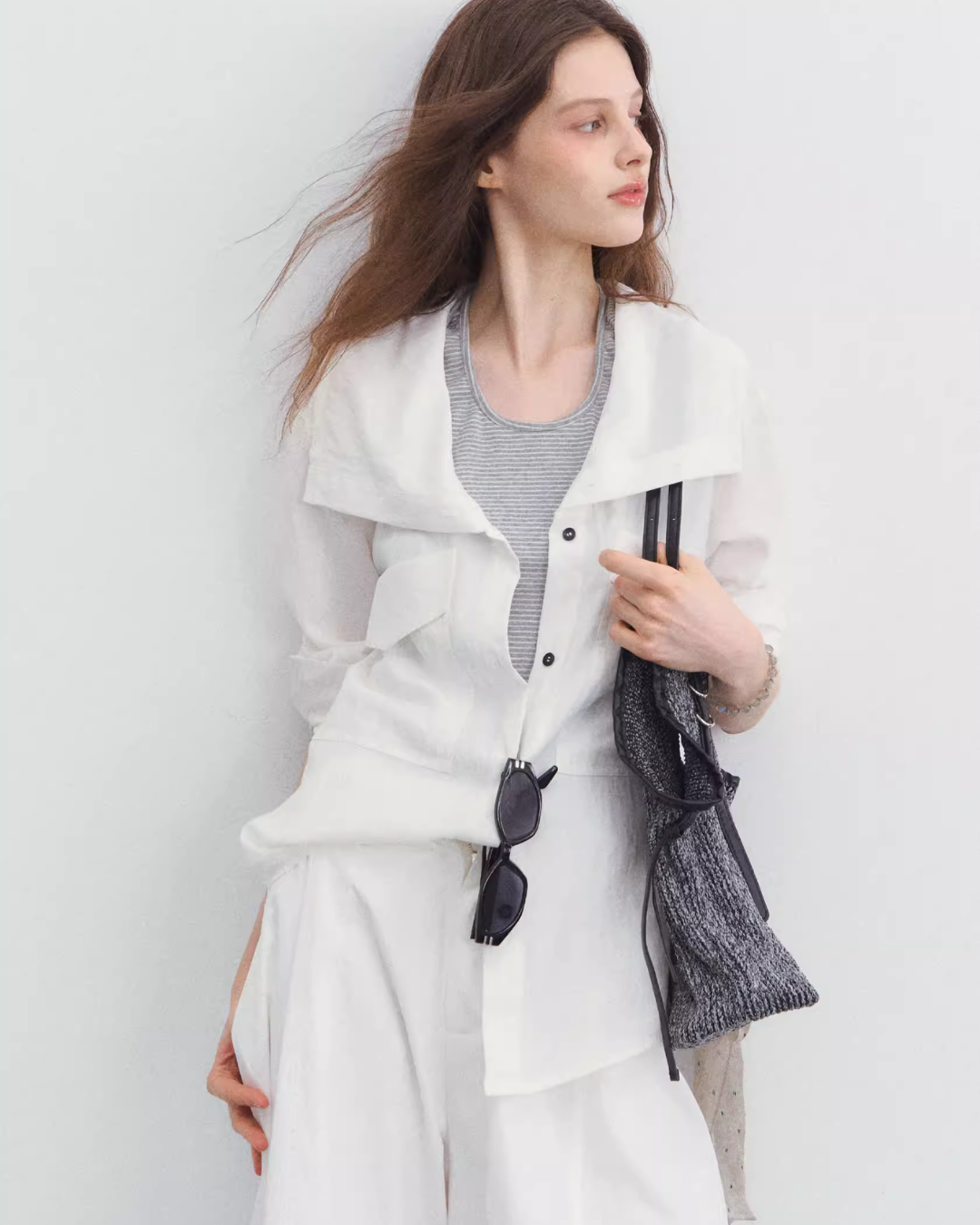 White Long Sleeve / Striped Knit Underwear SPY0032