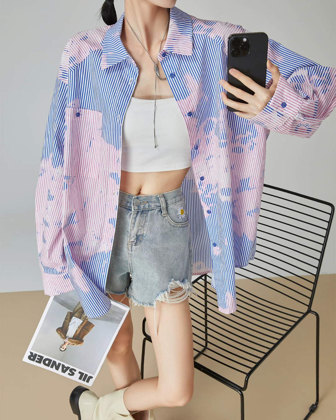 Blue Stripe Pink Art Print Shirt FER0180