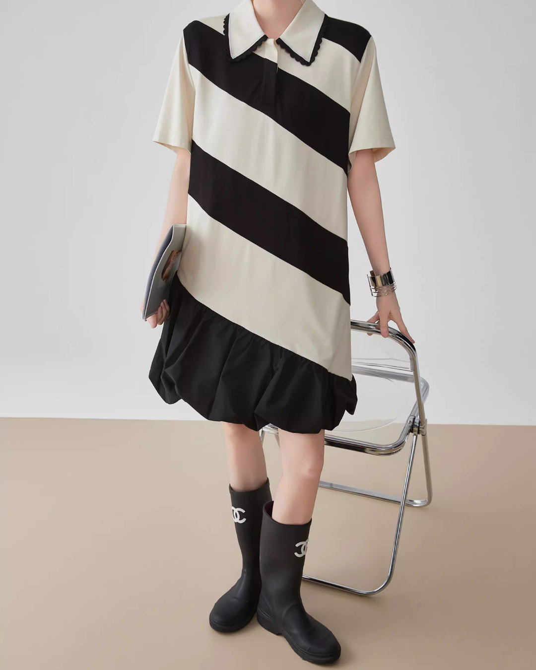 Polo Collar Color-Blocking Dress FER0112