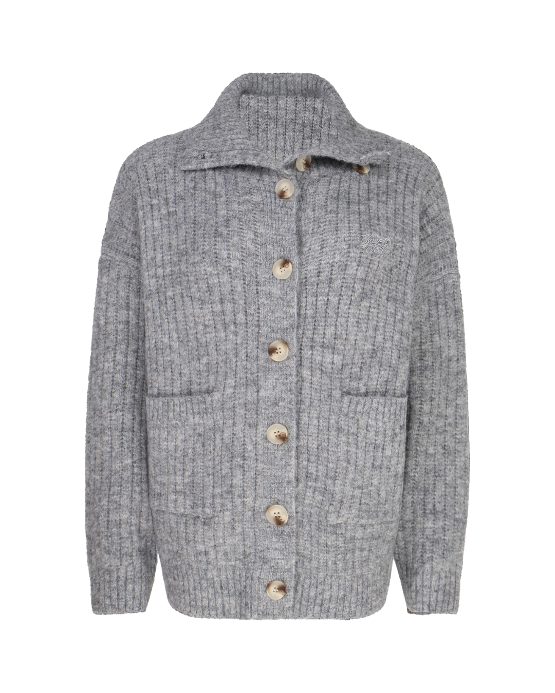 Stand Collar Knit Cardigan/Wide Denim Pants ELS0015