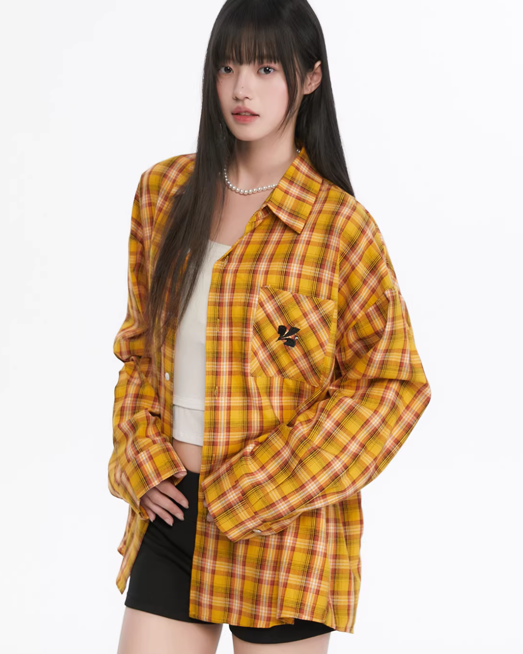 Paid Loose Long-Sleeve Shirt / Washed Straight Jeans KIP0009