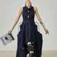 Gold Button Denim Sleeveless Dress FER0132