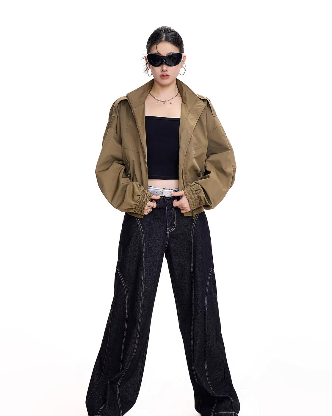 Stand Collar Cropped Jacket ICM0087