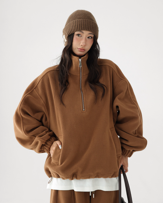 Half-Zip Stand Collar Fleece Top / Wide-Leg Sweatpants ACS0300