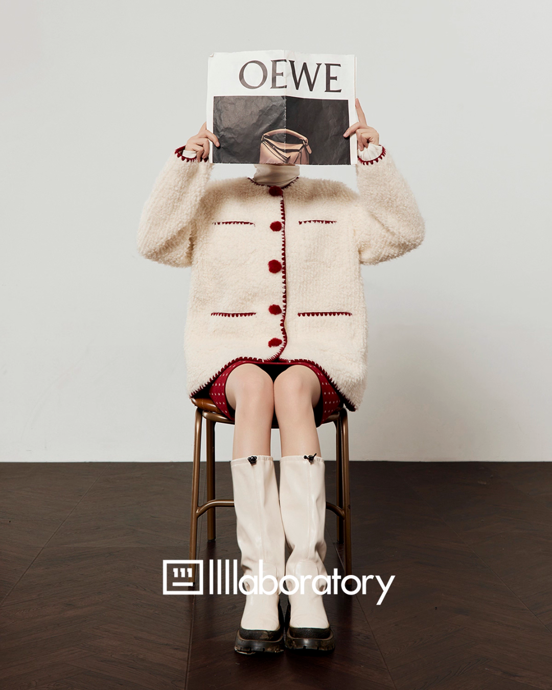 Red Pom-Pom Coat / Red Polka Dot Skirt LLA0575